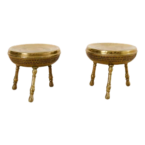 Pair of Middle Eastern Moorish Pierced Brass Stools