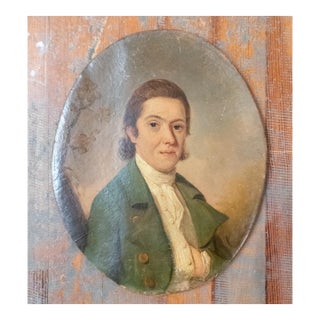 18th Century English Oval Portrait Painting of a Gentleman in Green For Sale