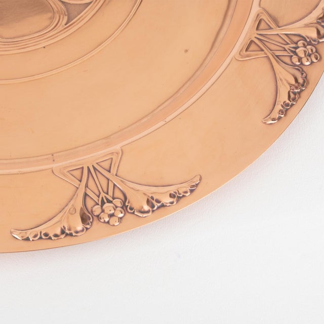 1910s French Dinanderie Art Nouveau Copper Platter Centerpiece or Tray For Sale - Image 9 of 11