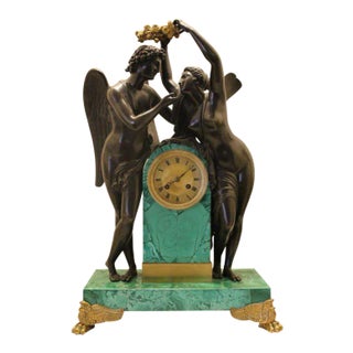 Circa 1828 Tycoon's Russian Empire French Movement Gilt Bronze Malachite Clock For Sale