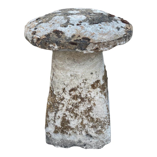 Mid-Century English Country Rustic Aged Cast Stone Mushroom Garden Ornament For Sale