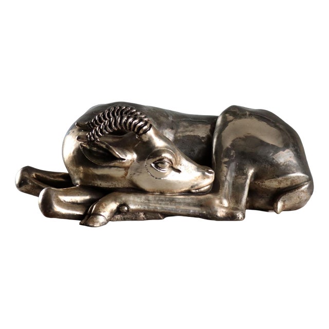 925 Silver Plated Antelope Sculpture by F.lli Raddi Firenze For Sale