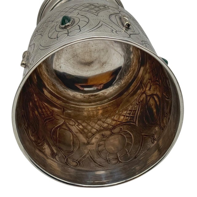 Large Mexican Spanish Colonial Revival Alpaca Silver Wine Bucket & Green Onyx For Sale - Image 11 of 12