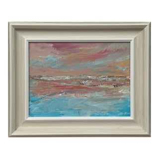 Pink & Blue Abstract Impressionist Painting by Contemporary British Artist 2022 For Sale