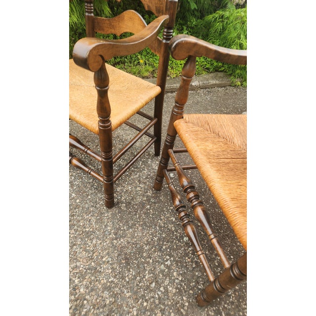 Set of 6 Vintage Ladder Back Dining Chairs With Rush Seats, French Country Cottage Style For Sale - Image 11 of 18