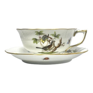 1980s Herend “Rothschild Bird” Bone China Teacup & Saucer For Sale