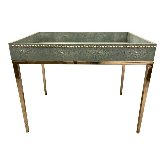 Turquoise Shagreen Studded Tray Table For Sale