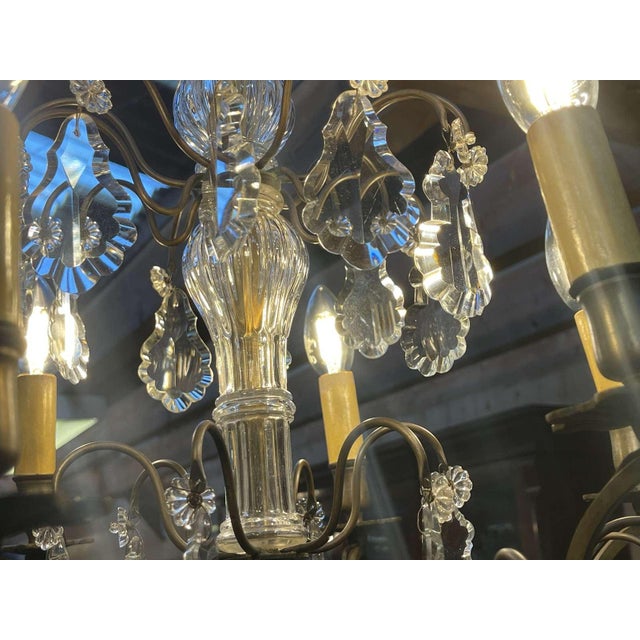 Early 20th Century Six-Light Chandelier in Bronze and Cut Crystal For Sale - Image 11 of 16