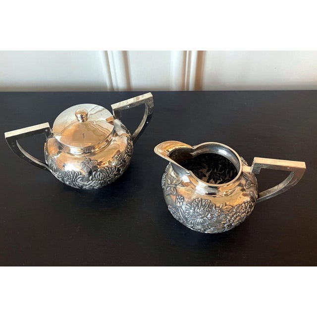 Chinese Export Sterling Silver Creamer and Sugar by Cutshing For Sale In Atlanta - Image 6 of 16