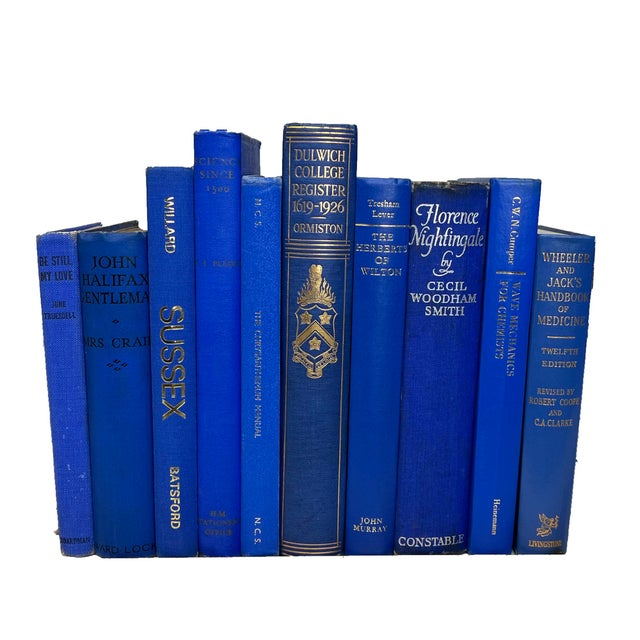 Mid-Century Modern Decorative Books - Vintage Royal Blue Book Bundle - 1 Foot of Blue Books For Sale - Image 3 of 3