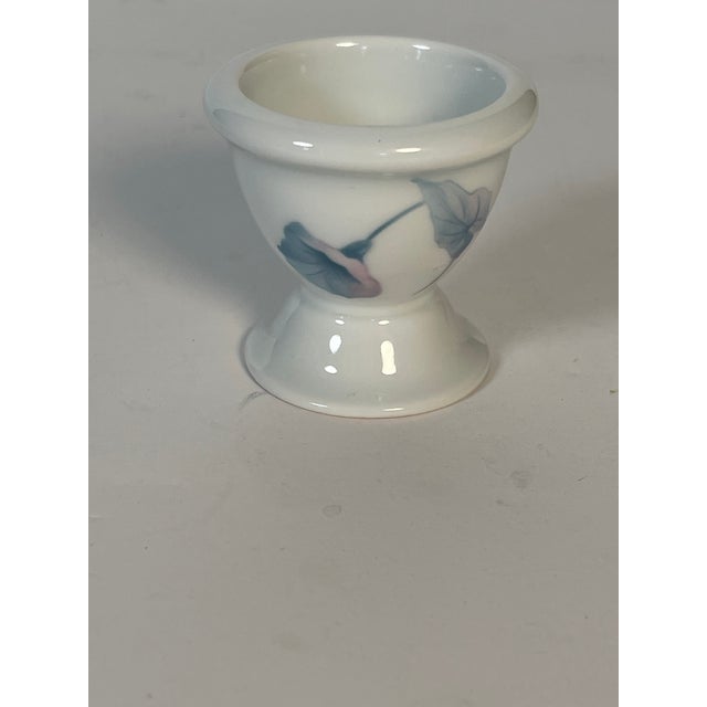 Limoges France porcelain vintage boiled egg holder painted with morning glory flower.