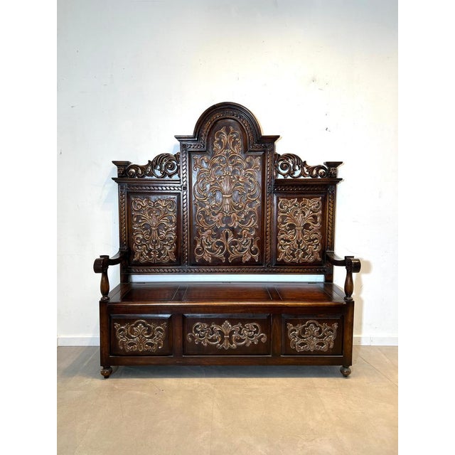 Victorian Carved Hall Bench with Storage Chest, 1800s For Sale - Image 9 of 9