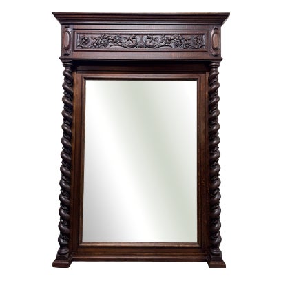 Flemish Carved Oak Mirror, Late 19th Century For Sale
