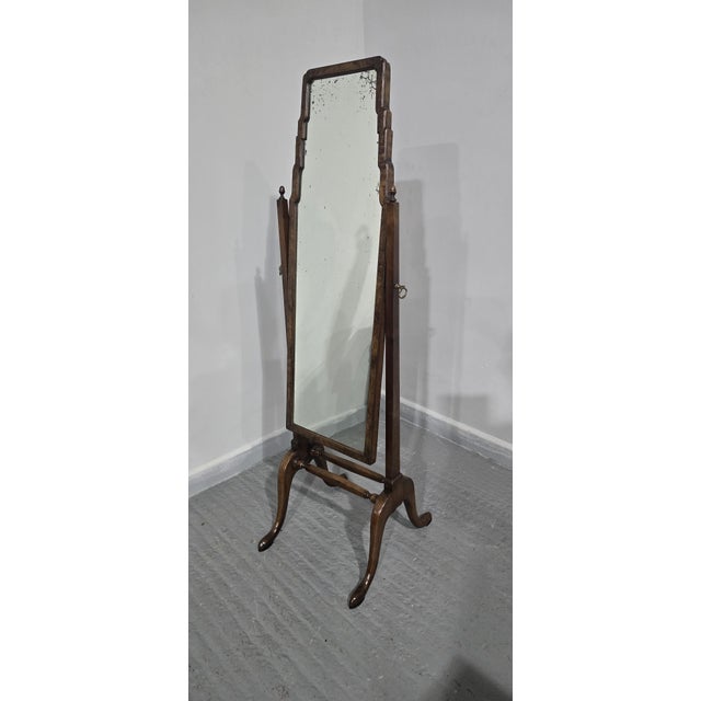Queen Anne Walnut Cheval Mirror, 1920s For Sale - Image 9 of 10
