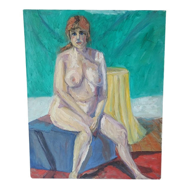 Early 21st Century Portrait Nude Woman Sitting Oil Painting by Rosemary Rabut For Sale