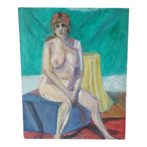 Early 21st Century Portrait Nude Woman Sitting Oil Painting by Rosemary Rabut