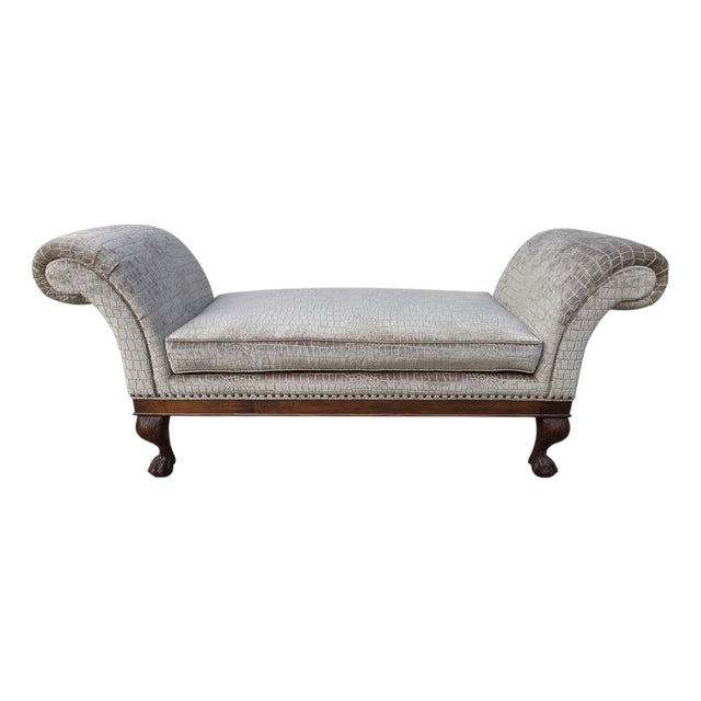 Vintage Oversized Window Bench Settee Alligator Print Paw Feet Attributed to Ralph Lauren For Sale