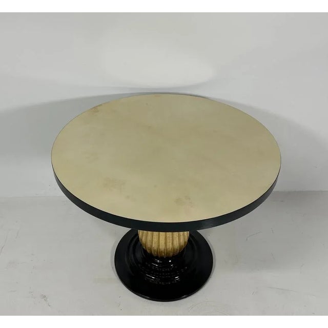 Italian Art Deco Style Parchment, Black Lacquer and Gold Leaf Coffee Table, 1980s For Sale - Image 4 of 8