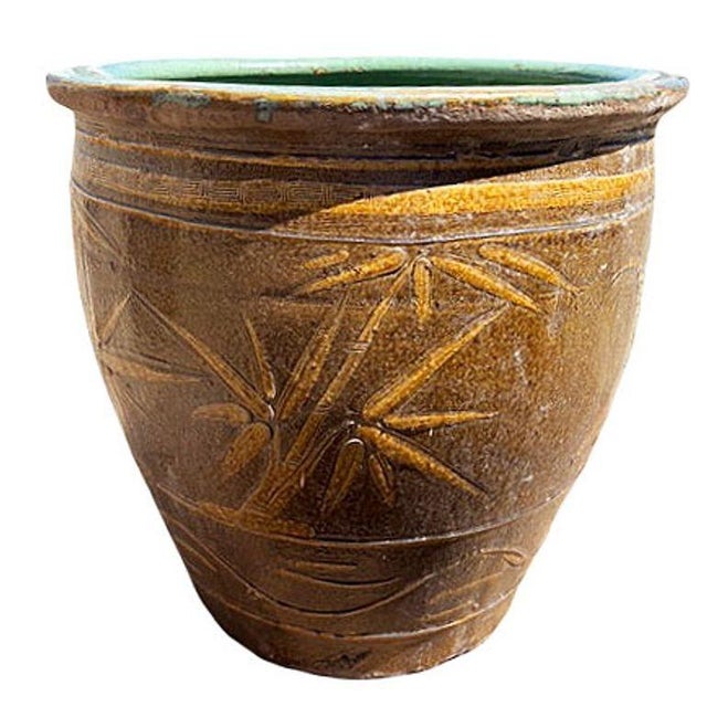 Late 19th Century 19th Century Large Bird & Bamboo Art Pottery Chinese Egg Pot Jardinière Planter For Sale - Image 5 of 8