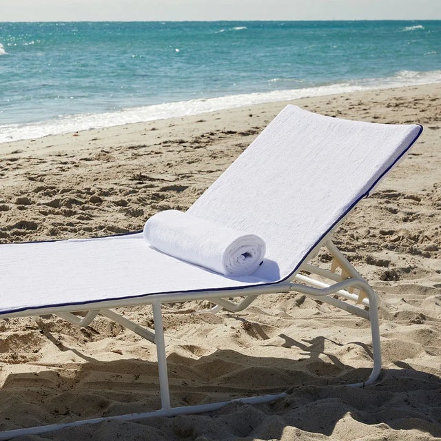 2020s Ducap Lounge Chair Cover, White with Navy Blue Piping For Sale - Image 5 of 5