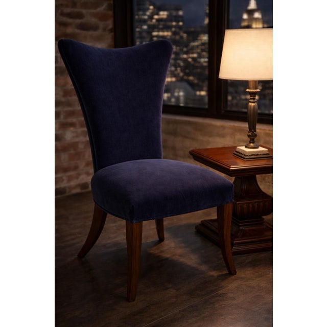 Textile Late 20th Century Sculptural Navy Velvet Side Chair With Curved Wing Back and Cabriole Legs – Elegant Transitional Accent Seating For Sale - Image 7 of 9