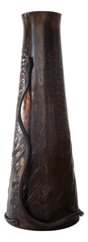 Large Jugendstil Copper Chased and Hand-Hammered Vase, Vienna, Austria, 1908