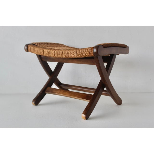 Mid-Century Danish Modern Hans Wegner Style Wood Rope Cord Folding Stool Ottoman For Sale - Image 13 of 18