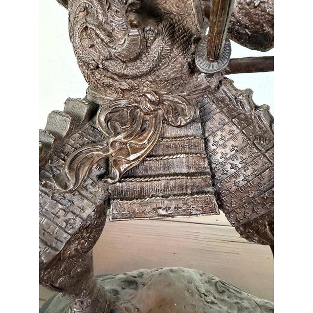 Japanese Bronze Samurai Warrior Sculpture With Spear, Early 20th Century For Sale - Image 9 of 16