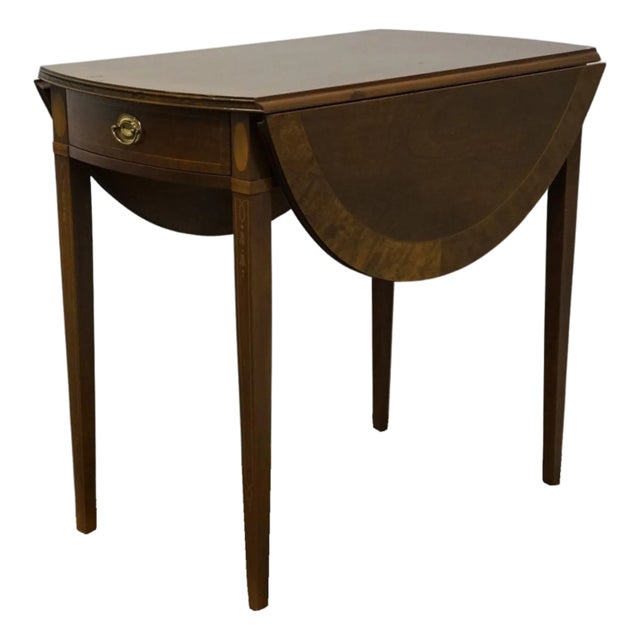 Councill Craftsmen Banded Mahogany Traditional Duncan Phyfe Style 38" Drop Leaf Accent End Table For Sale