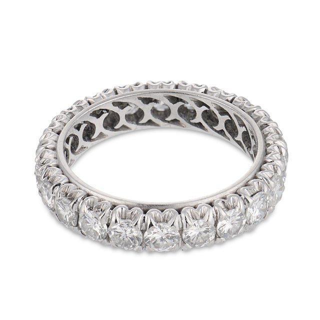 Contemporary Mid Century 1.80 Carat Diamond Platinum Eternity Band, Size 10 For Sale - Image 3 of 5