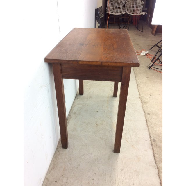 1940s Antique Oak Writing Desk With Drawer and Draw Leaf Surface For Sale - Image 5 of 12
