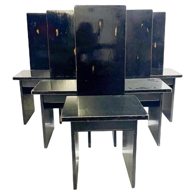 Constructivist Black Wooden Dining Chairs, Hungary, 1930s, Set of 6 For Sale