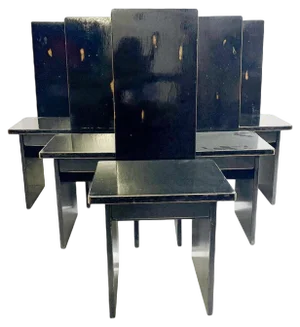 Constructivist Black Wooden Dining Chairs, Hungary, 1930s, Set of 6