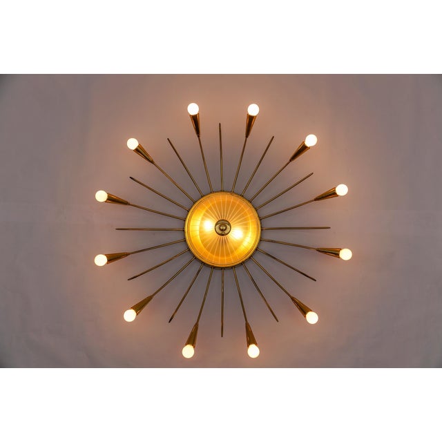 Large Mid-Century Modern 12-Arm Brass and Glass Sputnik Lamp, Germany, 1950s For Sale - Image 6 of 18