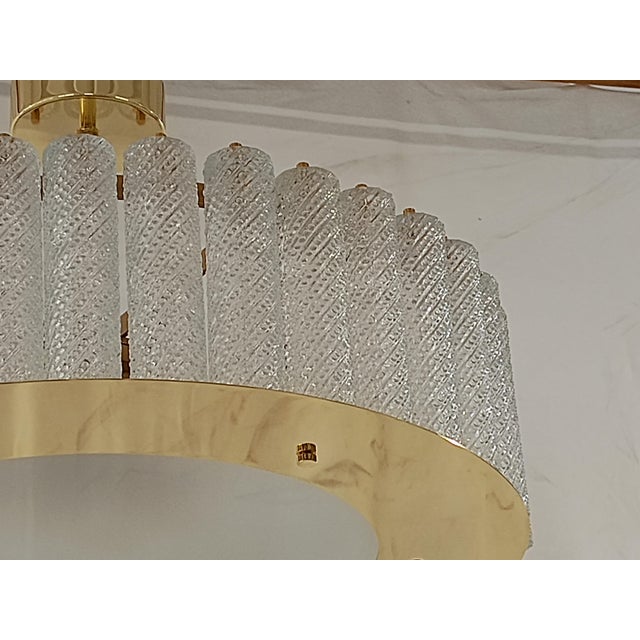 Mid-Century Art Glass and Brass Round Murano Chandelier and Pendant For Sale - Image 6 of 10
