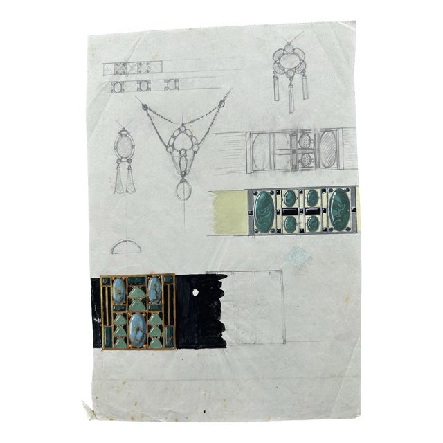 Carl Heinz Berberich, Jewelry Design Drawing, 1920s, Gouache For Sale
