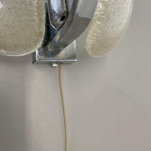 Metal Large Murano Ice Glass Wall Light Sconce from SÖLKEN Leuchten, Germany, 1970s For Sale - Image 7 of 18