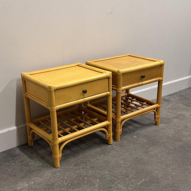 Vintage Bamboo and Wood Nightstands with Drawers, 1970s, Set of 2 For Sale - Image 5 of 9