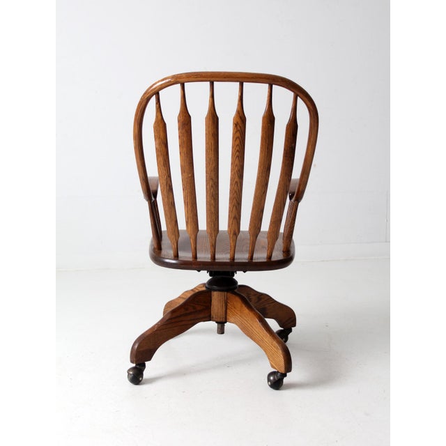 Brown Vintage Oak Swivel Desk Chair For Sale - Image 8 of 12
