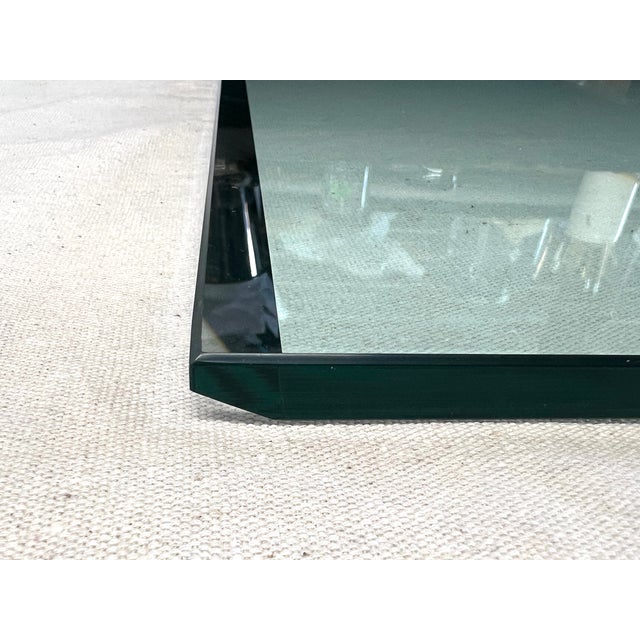 A Vintage 70's Asian Style Brass Tone Bar Cart With Glass Shelves For Sale - Image 6 of 6