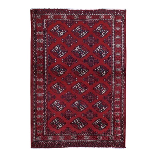 Vintage Turkoman Bokara Red Wool Hand Knotted Rug For Sale