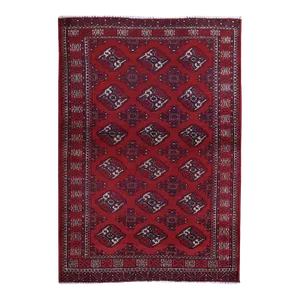 Vintage Turkoman Bokara Red Wool Hand Knotted Rug