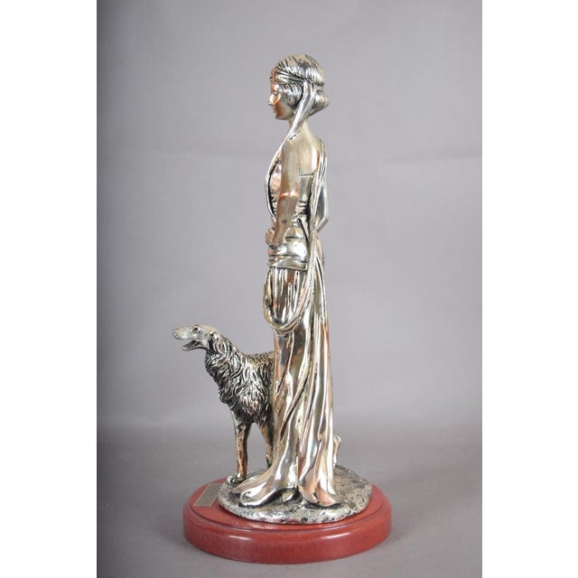 1920s Silver-Plated Art Deco Style Sculpture, Lady With Borzoi Dog For Sale - Image 4 of 8