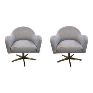 Caracole Modern Gray Swivel Chairs Pair For Sale