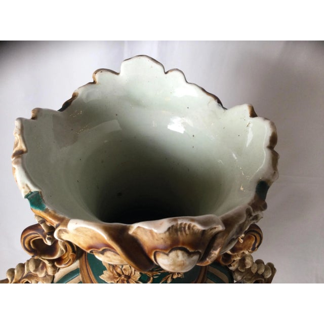 1890 Large Bohemian Majolica Urn Form Vase For Sale - Image 4 of 13