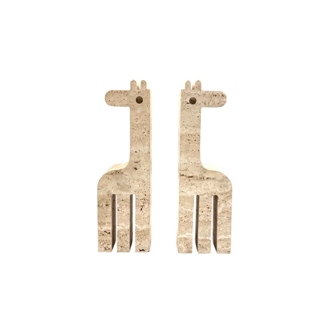 Modern Set of 2 Travertine Giraffe Shaped Bookends, Fratelli Mannelli, Italy 1970s For Sale - Image 4 of 17