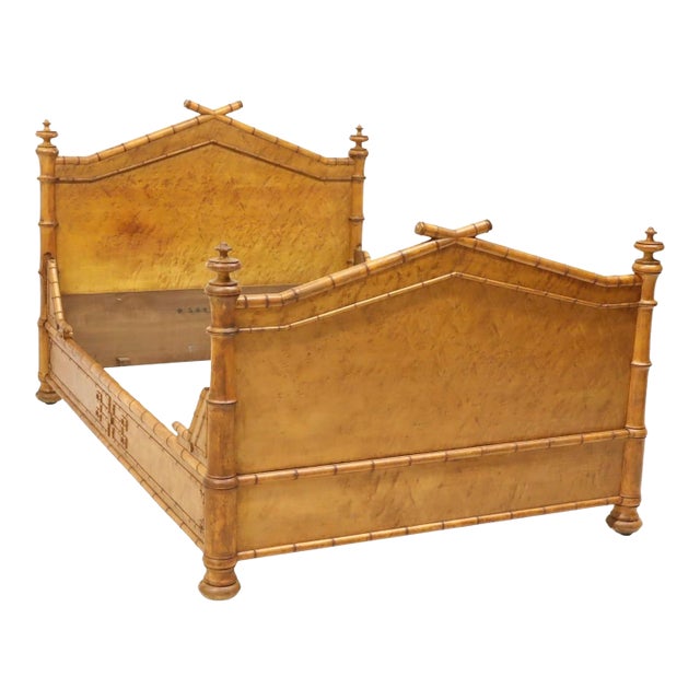 French Burlwood and Faux Bamboo Bed by Maison Krieger For Sale