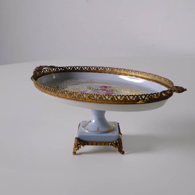 Ceramic Vintage Porcelain Centerpiece with Gilded Bronze Frame from Limoges, 1950s For Sale - Image 7 of 18