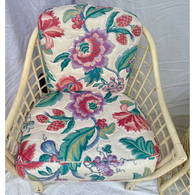 Wood 1980's Rattan Lattice Barrel Lounge Chairs With Chinoiserie Cushions in the Style of Ficks Reed a Pair For Sale - Image 7 of 16