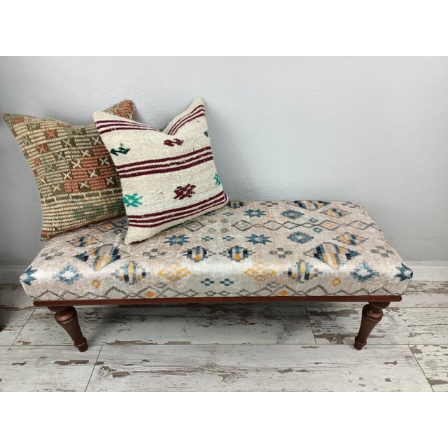 Details SIZE: 18X18X48 Inches ( with legs ) - 45x45x120 cm TYPE: Handmade Ottoman Bench CONDITION: is good. CONSTRUCT: It...